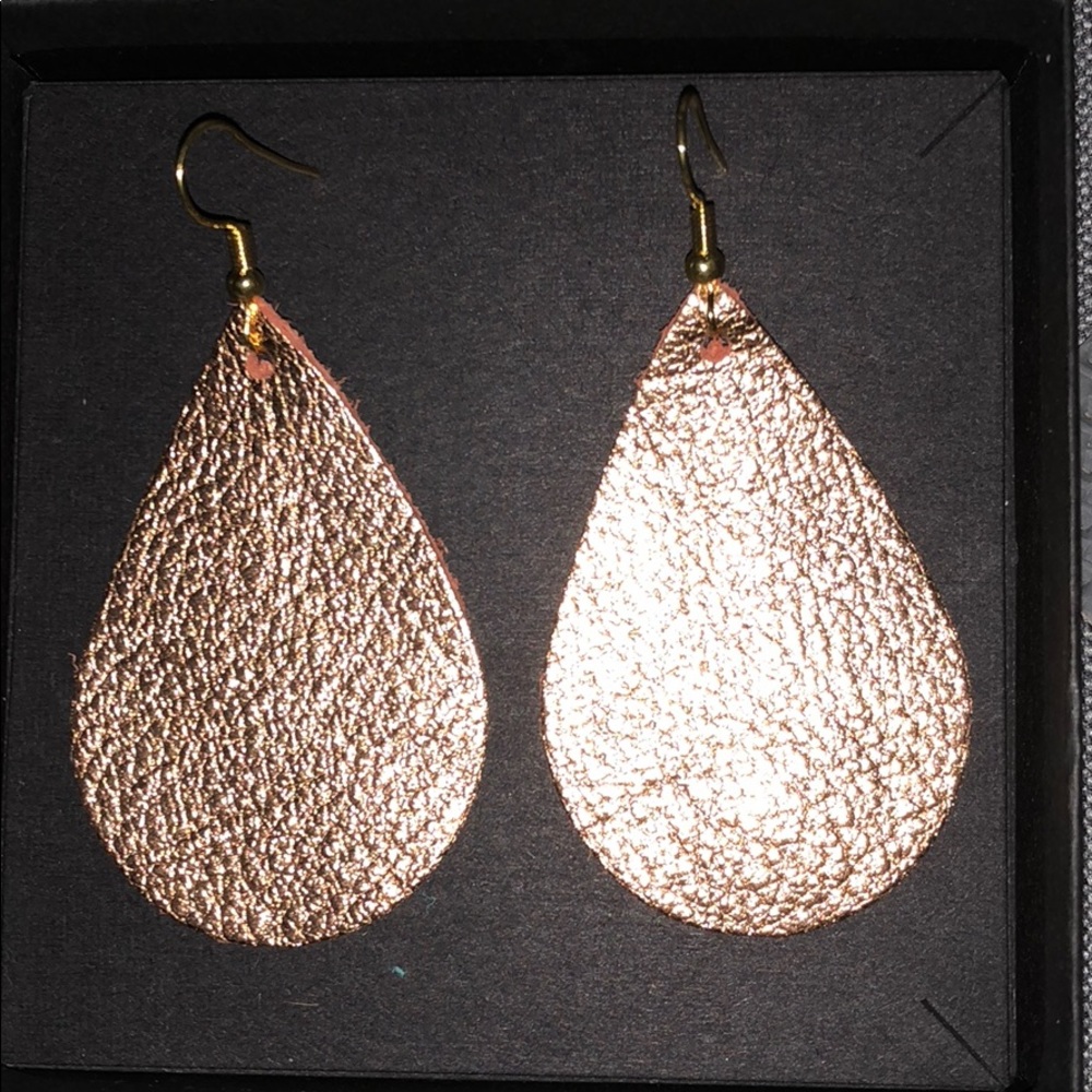 Rose Gold Teardrop Leather Earrings